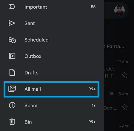 all mail section in gmail app