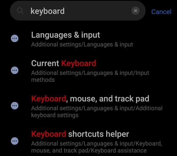 android settings search