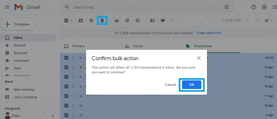 bulk delete emails in gmail