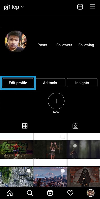 edit profile button in instagram