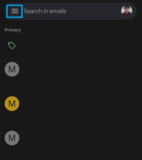 hamburger menu in email app