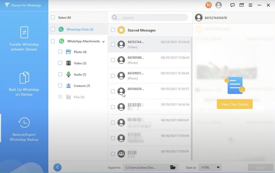 iTransor for WhatsApp- Export to computer