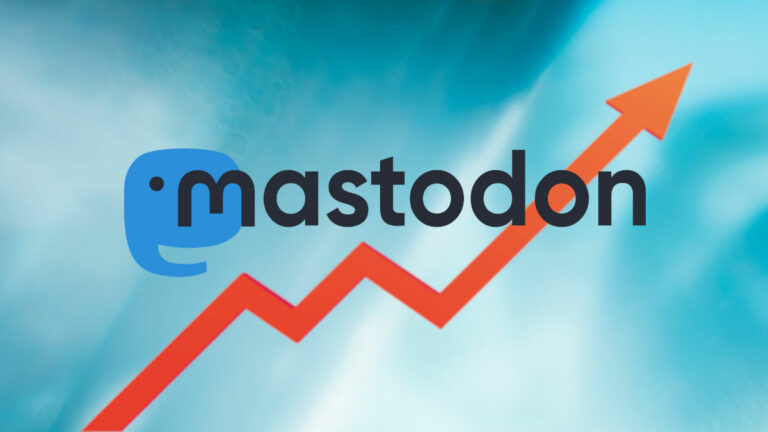 mastodon logo with rising arrow in background
