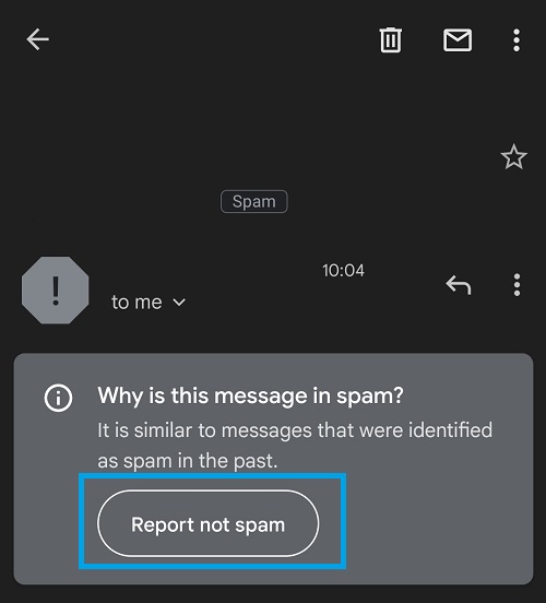 report not spam in gmail app