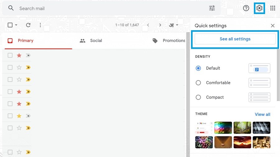 see all settings in gmail