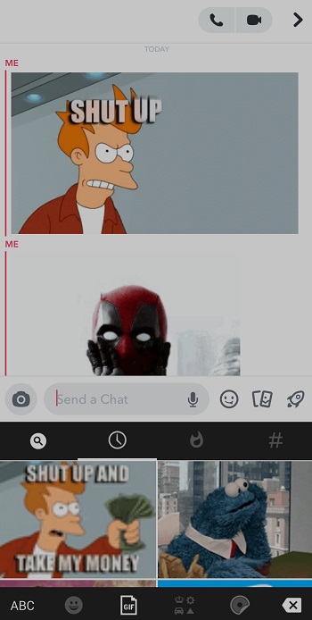 sending gifs in snapchat chats