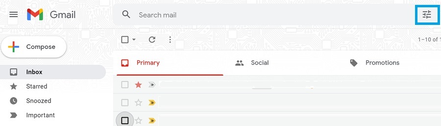 show search options in gmail