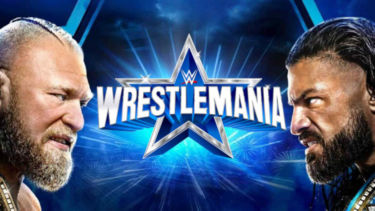 wwe wrestlemania 38 poster with brock lesnar and roman reigns