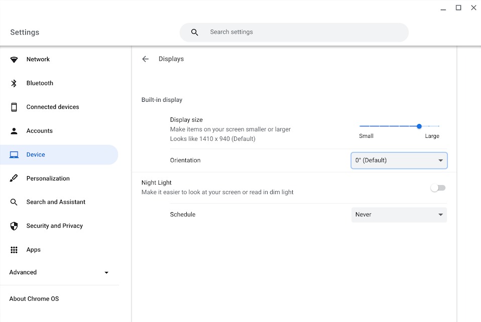 Chrome OS device display and orientation