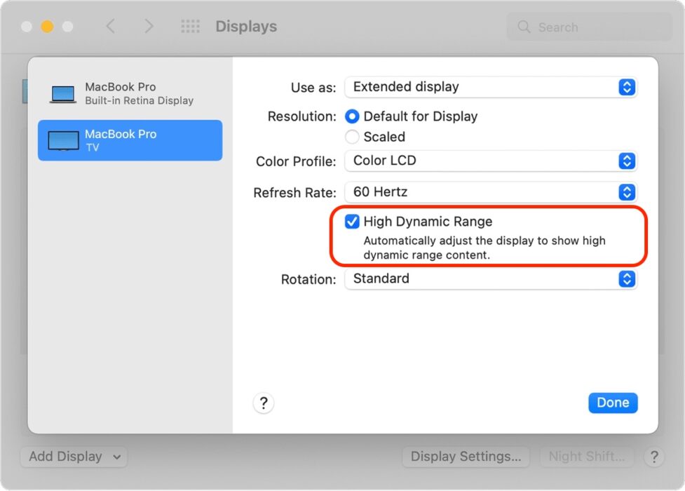 Play HDR on external display from Mac