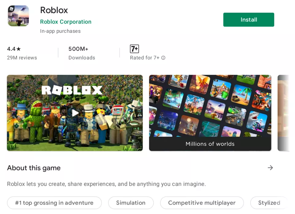 Roblox Google Play store'