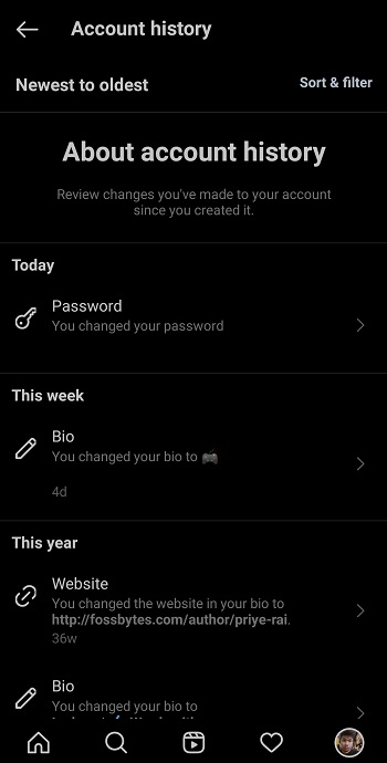 account history instagram