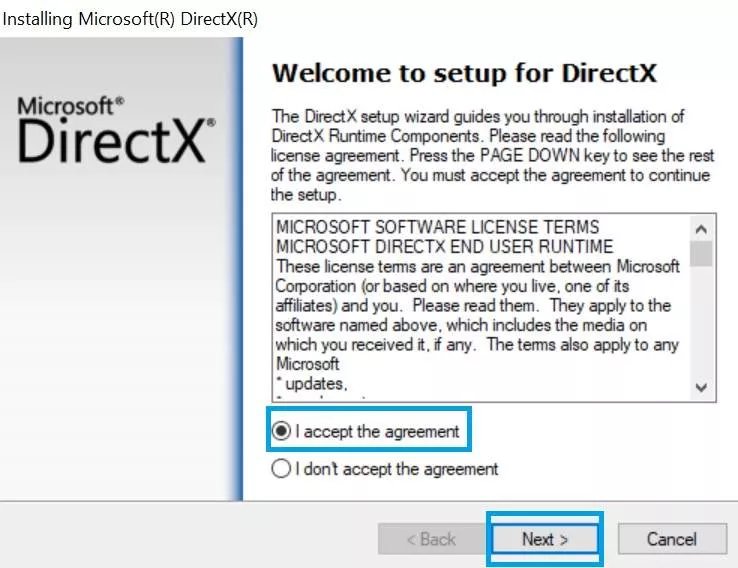 directx setup agreement