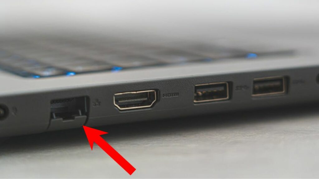 Image of a ethernet port on a laptop