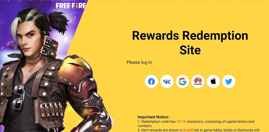 free fire rewards redemption website