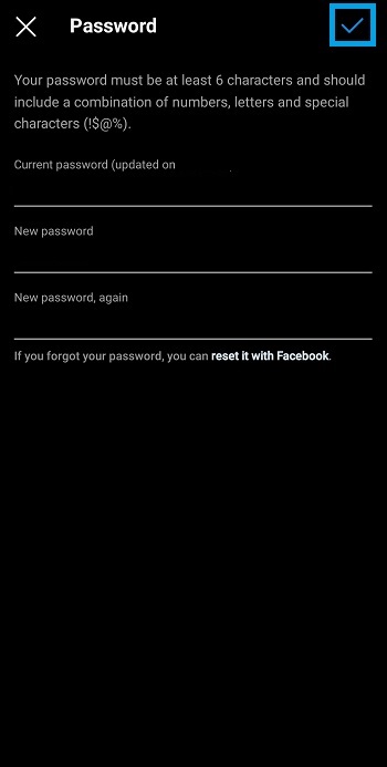 how to change your password in instagram