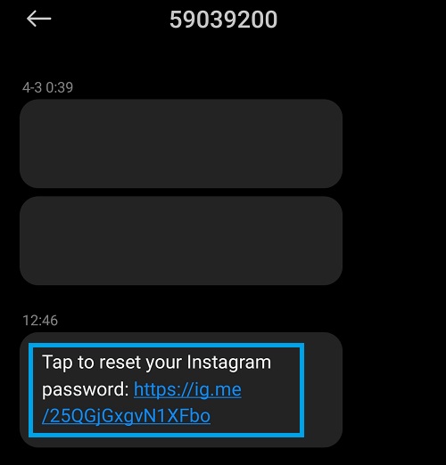 instagram sms link