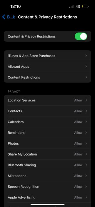 iphone content & privavy restrictions