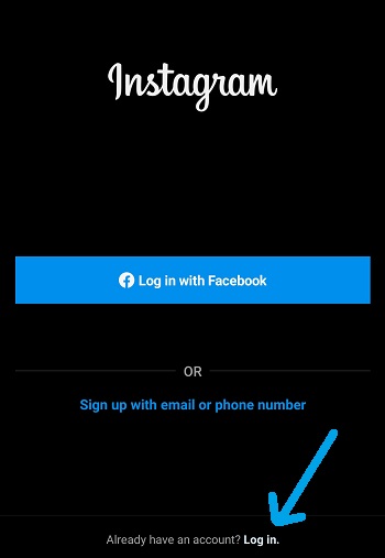 log in button instagram app