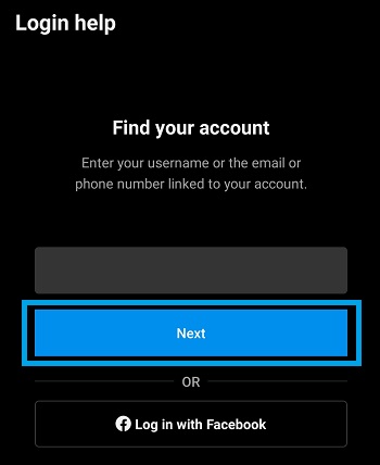 log in help next button in instagram app