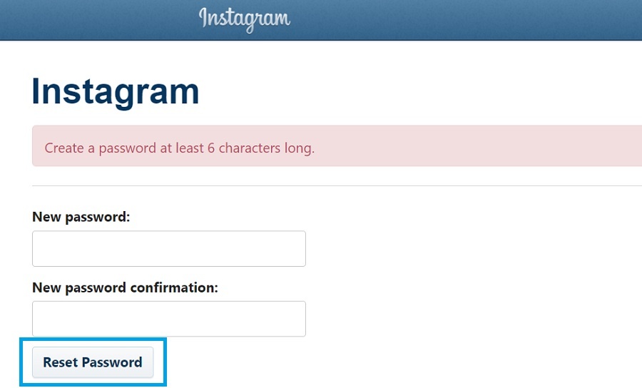 create a password using instagram website