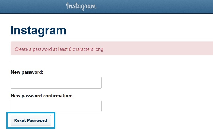 reset password instagram website