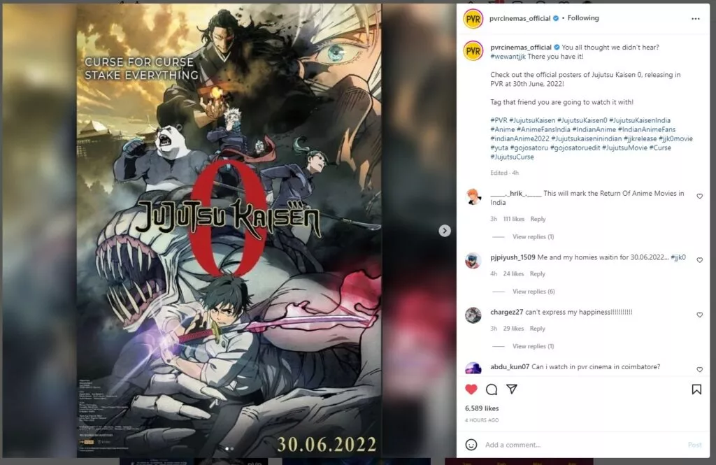 Jujutsu Kaisen 0 releasing in India June 30