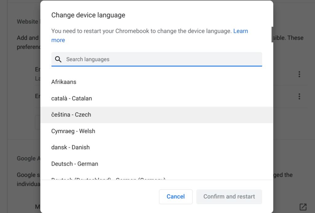 Select a device langage and click on confirm and restart