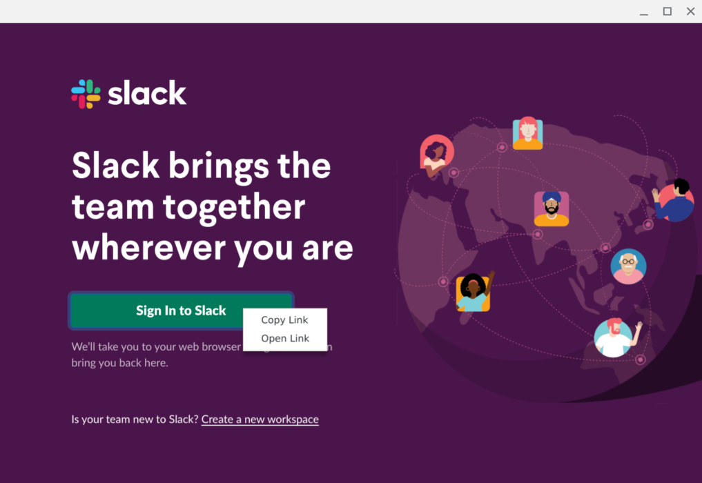 Slack Linux Desktop app copy link