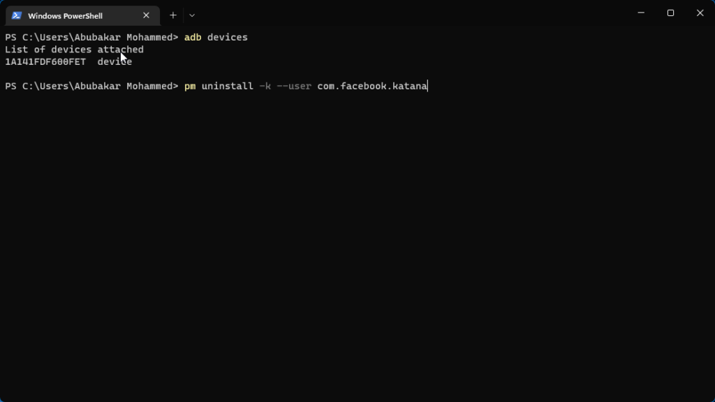 adb command to uninstall app