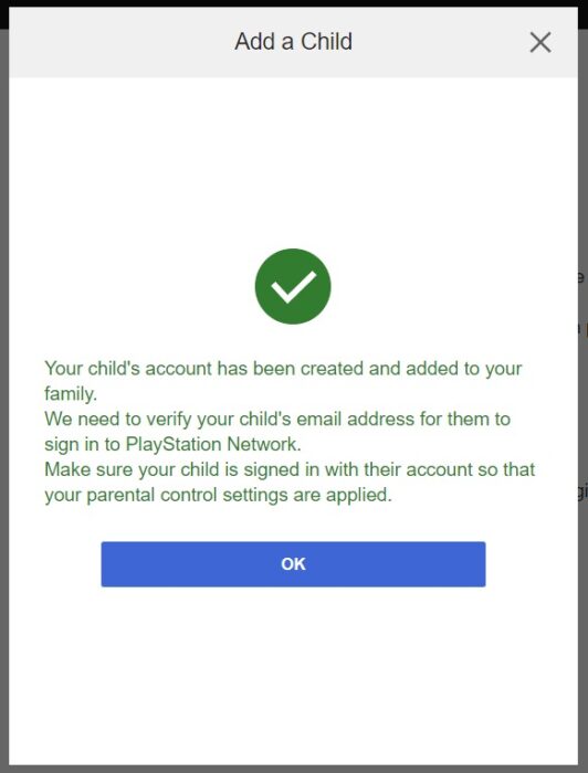 child PS account creation