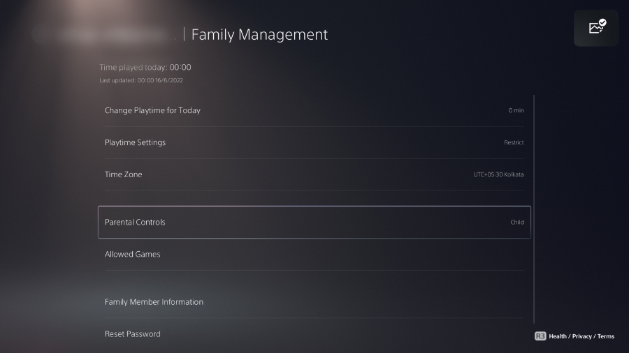 child account restrictions parental control ps5