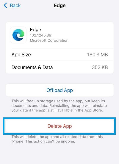 delete edge app ios
