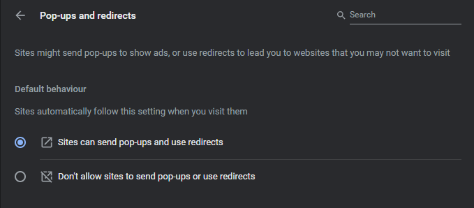 disable pop up blocker in chrome