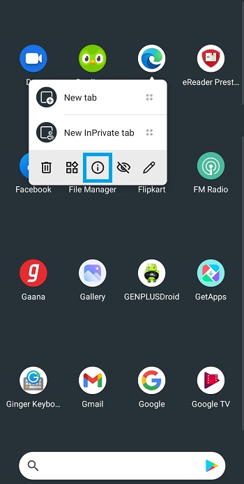 edge android info button