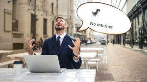 man frustrated at no internet connection