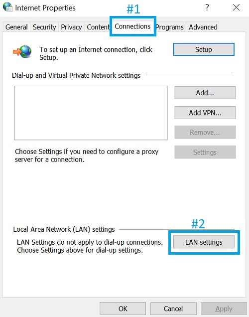 internet properties connections