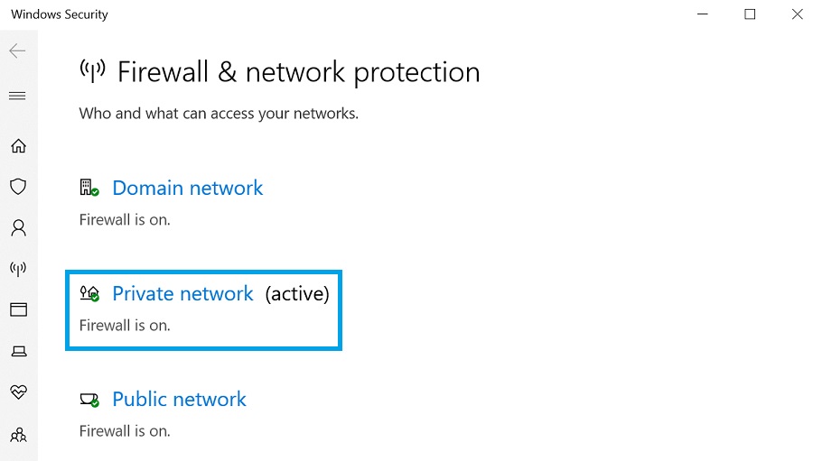 private network in firewall settings