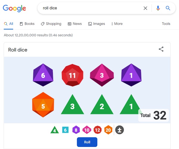 roll dice google trick