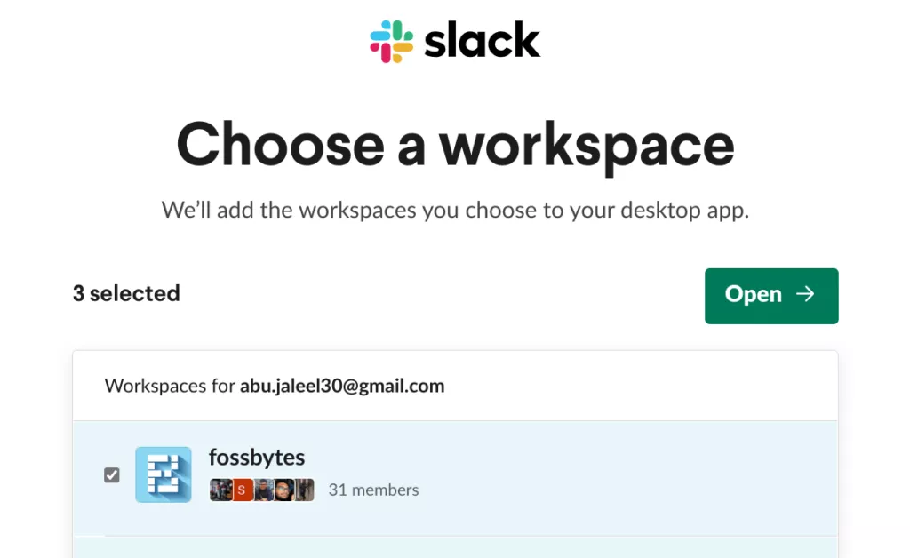 slack choose a workspace