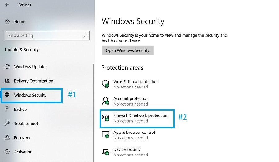 windows security firewall option