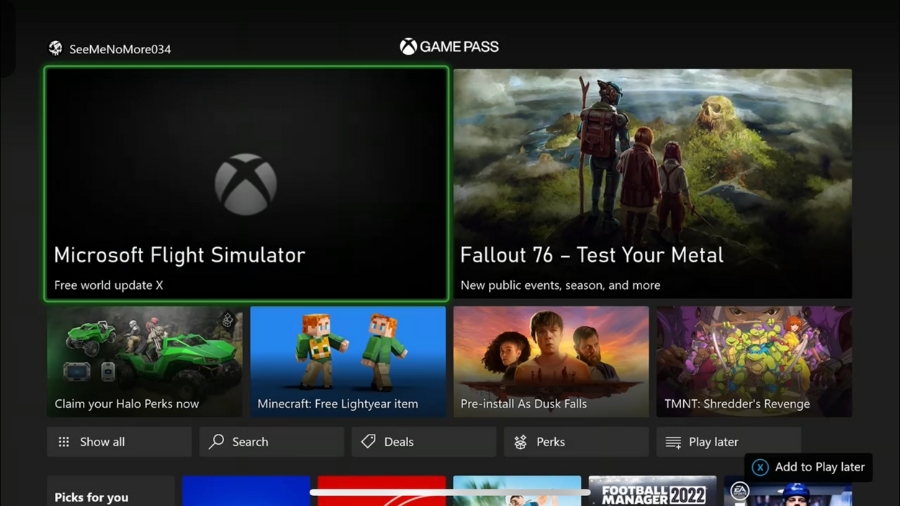 xbox game pass perk menu