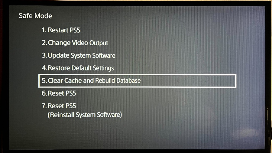 PS5 safe mode menu