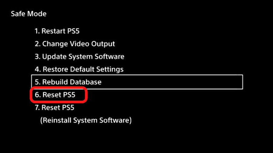 PS5 safe mode