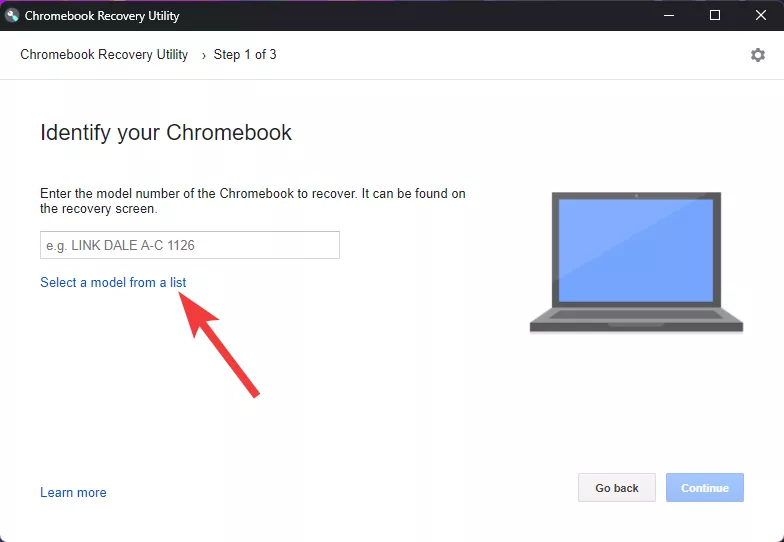 Select a Chromebook model from the list