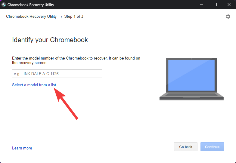 Select a Chromebook model from the list