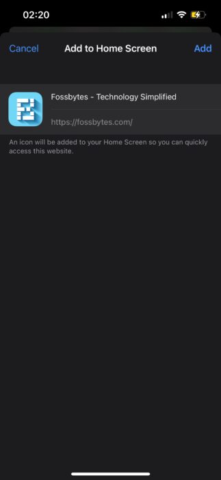 add webpage iphone home screen