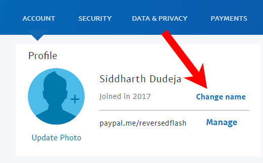 change paypal name