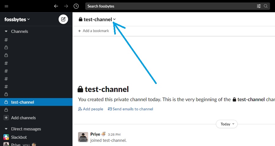 channel button in slack