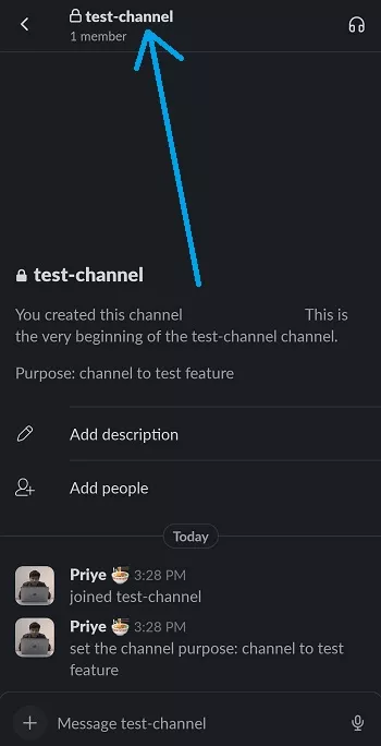 channel name button in slack mobile